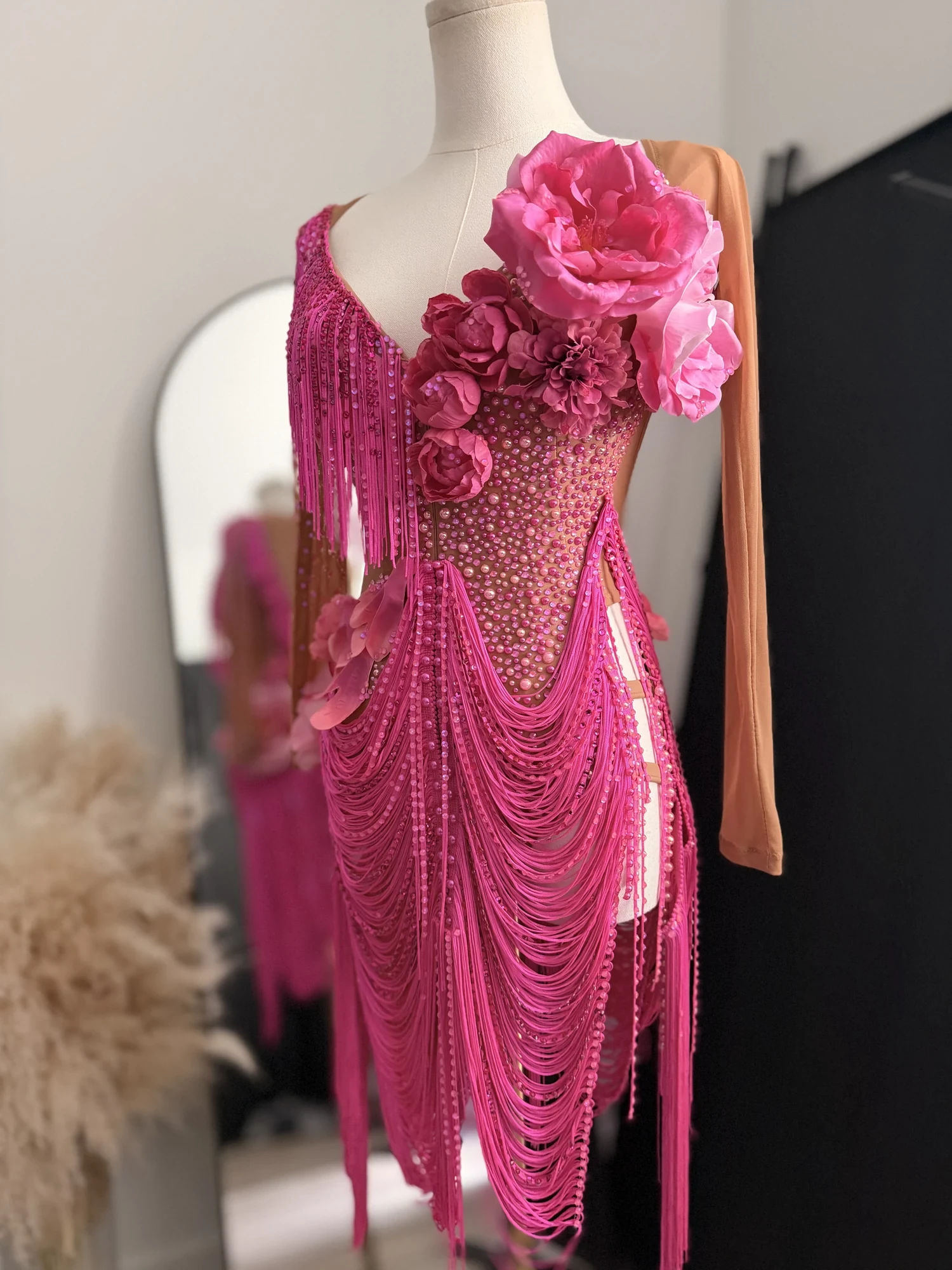 Secret Gardens of Lagoon finished pink gown on the dress form
