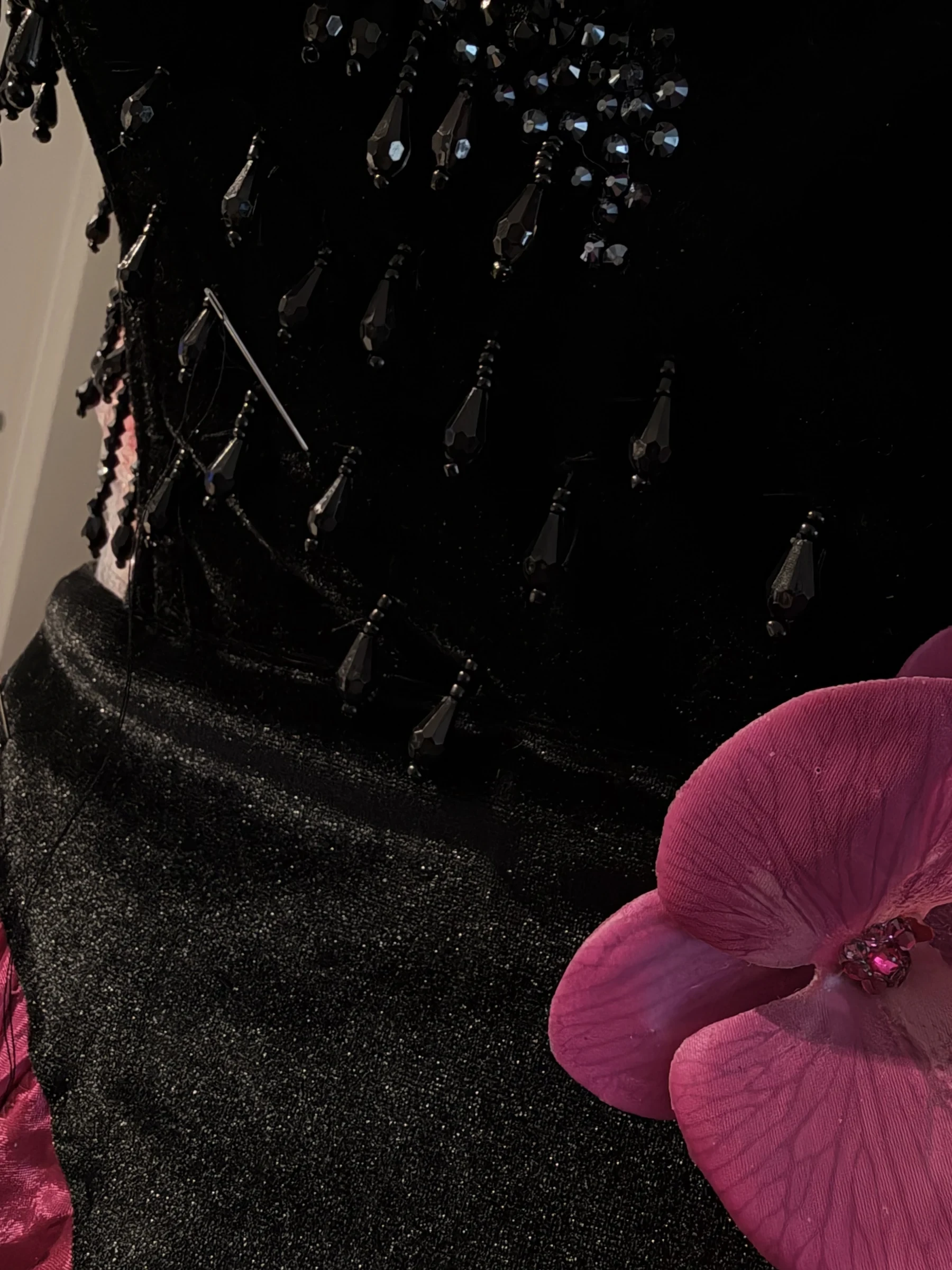 Rich black velvet and couture embellishment detail