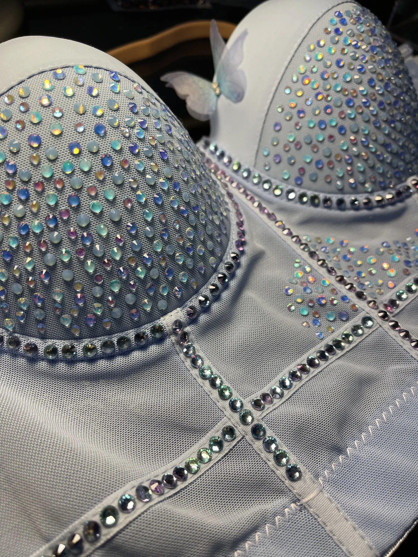 Blue Mirage rhinestone bodice detail